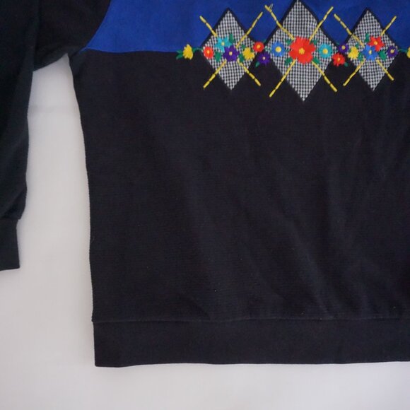 VTG Alfred Dunner Black Blue Floral Quarter Zip Sweatshirt Eclectic Grandpa M - Picture 6 of 9